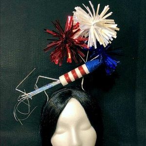 4th of July Vertical Striped Red, White and Blue Rocket and Fireworks Headband